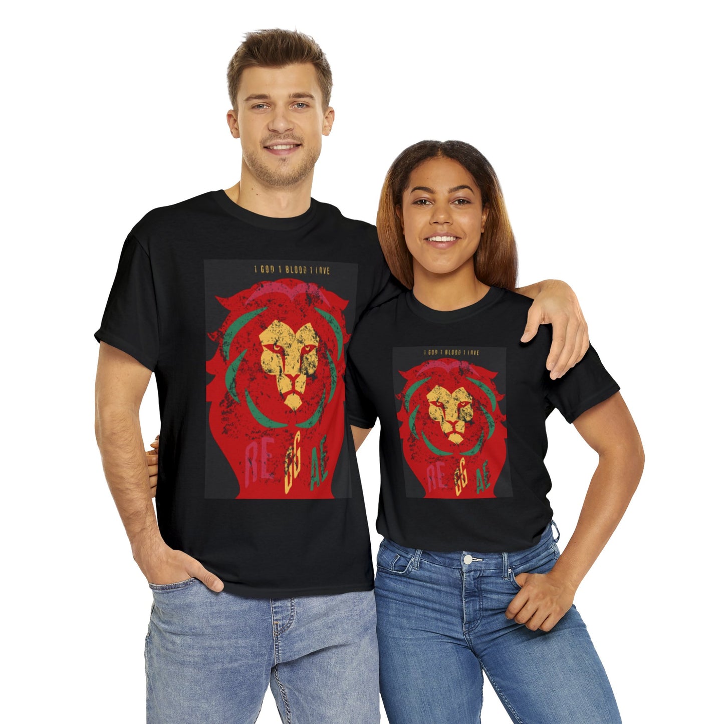 Unisex Black and Red Lion Cotton T-shirt