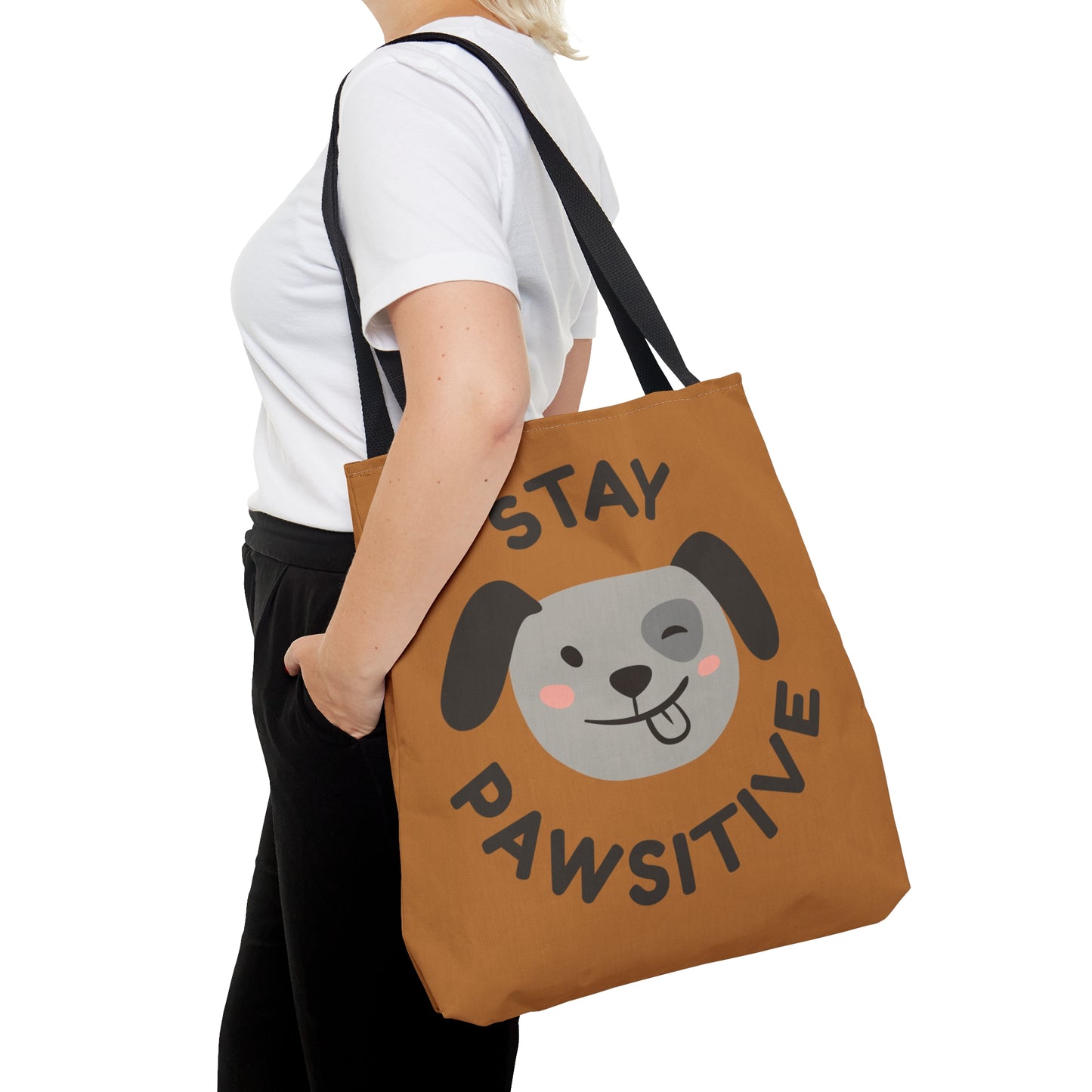 Light Brown Tote Bag 'Stay Positive' & 'Dog Mom'