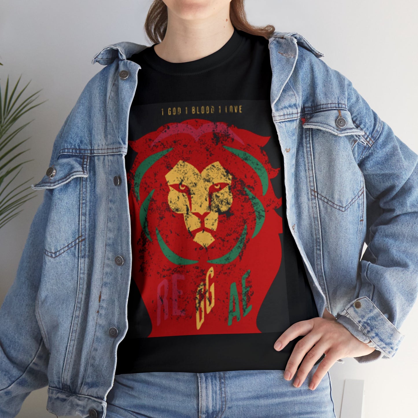 Unisex Black and Red Lion Cotton T-shirt
