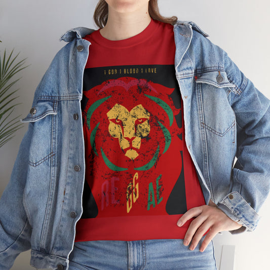 Unisex Black and Red Lion Cotton T-shirt