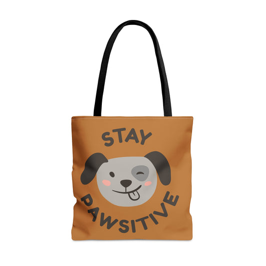Light Brown Tote Bag 'Stay Positive' & 'Dog Mom'